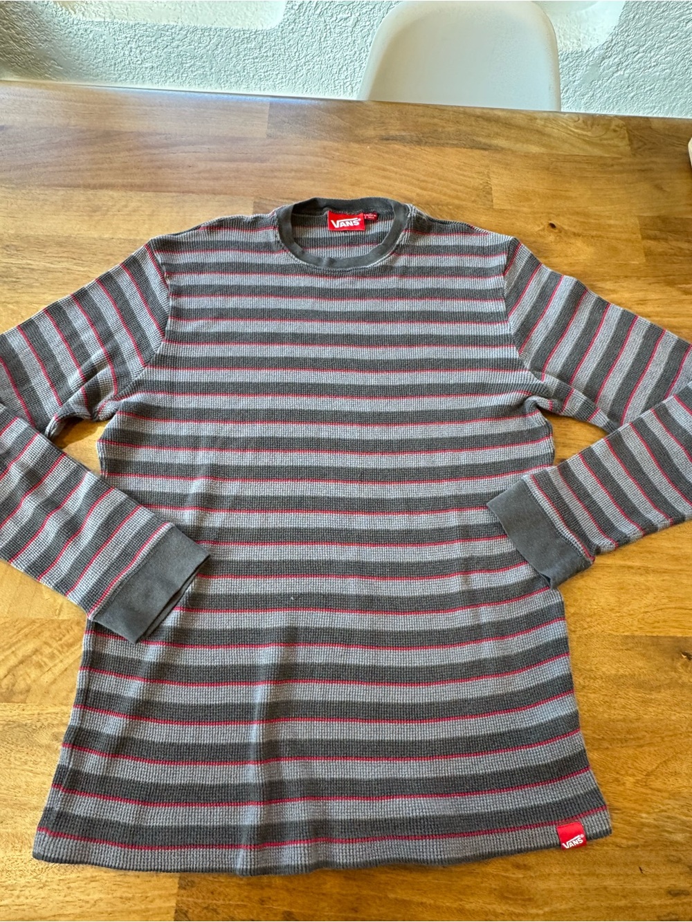 Vans Gray and Red Striped Long Sleeve Crew Sweater